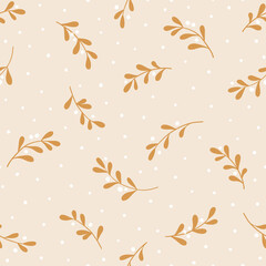 Christmas background with tree branches and snowflakes. Vector seamless pattern with mistletoe.