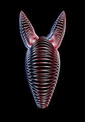 Silueta de cabeza de burro con degradado en azul, blanco y rojo sobre fondo negro