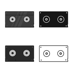 Vector illustration of videotape and reel symbol. Graphic of videotape and videocassette stock symbol for web.