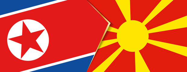 North Korea and Macedonia flags, two vector flags. - obrazy, fototapety, plakaty