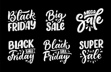Set with Black friday lettering in modern calligraphy style. Slogans for promotion template and sale banner. Vector