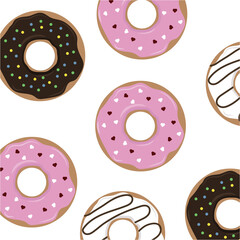 Set of bright food cards. Set of donuts. Donuts, cheesecakes, cakes, sweets, muffins, chocolate.