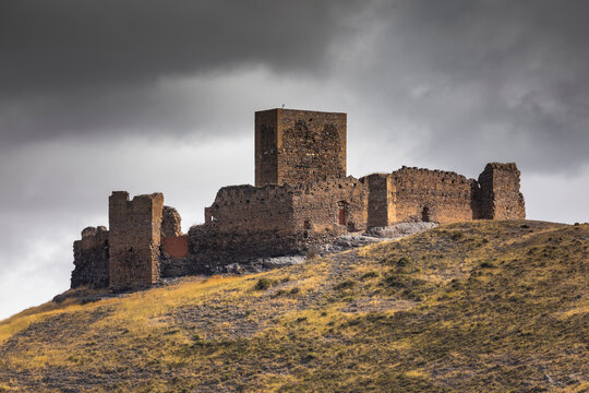Trasmoz Castle, 13th century medieval fortress, Tarazona region, Zaragoza province, Spain. Exposed to the wind and the wild nature that surrounds it.
