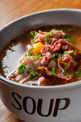 Soup with meat from smoked pork ribs