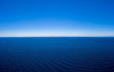 Kea, Tzia island, destination Greece. Blue sky over the sea background