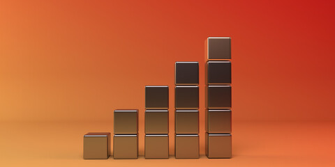 Abstract geometric scene made of metal cubes in the form of a graph. Minimal concept. 3d render