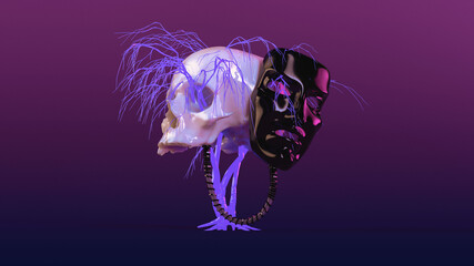 Drama theater mask with death skull 3D illustration