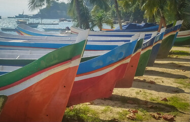 Ilha Bela boats in Brazil. Amazing beach and beautiful colors