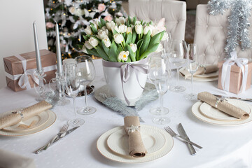Beautiful table setting for Christmas dinner