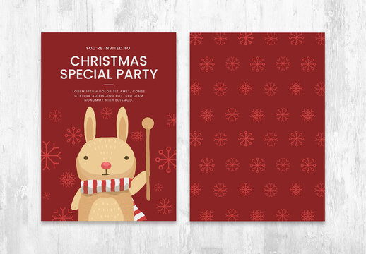 Minimal Christmas Card Flyer Layout with Cute Rabbit Character