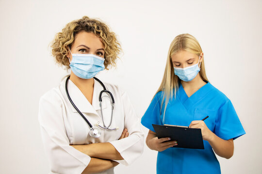 Two Doctor Girl And Female Student Doctor Epidemic Hospital