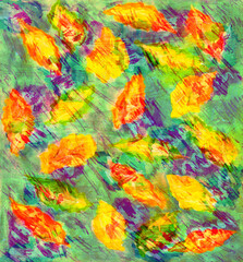 Fototapeta na wymiar Autumn foliage as background, watercolor drawing artwork