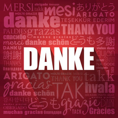 Danke (Thank You in German) word cloud background in different languages