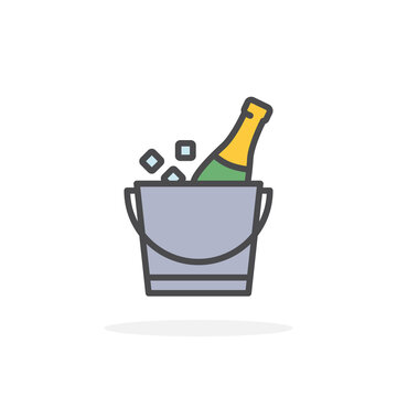 Champagne bottle in ice bucket icon in filled outline style.