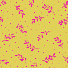 Colorful background with tree branches and dots. Vector seamless pattern.