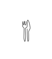 Fork and knife icon flat  illustration. Flat thin outline restaurant cutlery for dining isolated on a white background designed for pub, cafe, and food court symbol or logo. You can edit line V3