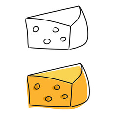Yellow cheese. Hand drawn illustration. Isolated vector icon. Cooking food.