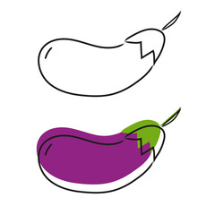 Eggplant is a separate element. Hand drawing. Vector isolated illustration on white background.