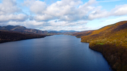 Fototapeta na wymiar Aerial Shots of Coniston Water, located in the lake district in England. 