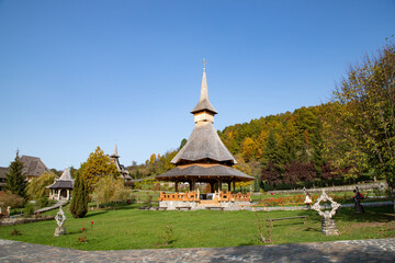 Fototapeta na wymiar BARSAN, ROMANIA - OCTOBER 28, 2020: View of Barsana Wooden Monastery site in Maramures County, Romania.
