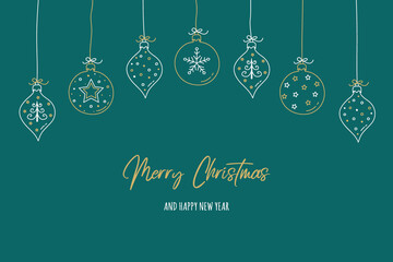 Christmas card with hand drawn balls and decorations. Vector
