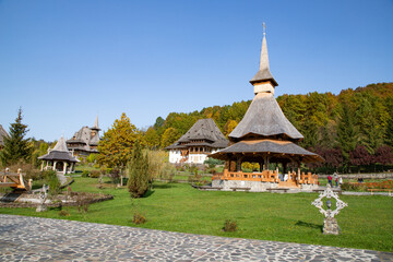 Fototapeta na wymiar BARSAN, ROMANIA - OCTOBER 28, 2020: View of Barsana Wooden Monastery site in Maramures County, Romania.