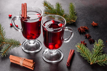 Hot mulled wine for winter and Christmas with various spices