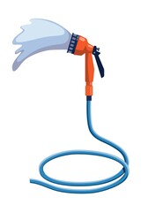 garden hose with watering can flat illustration. hand tool - 389726953