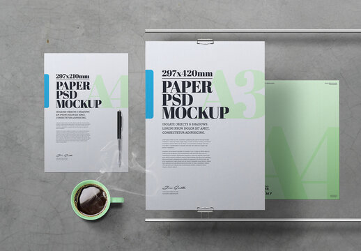 Flyer and Poster Mockups with Silver Chrome Pipe