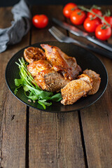 fried baked meat pork or beef ingredient for preparing a healthy meal snack top view copy space for text food background rustic keto or paleo diet