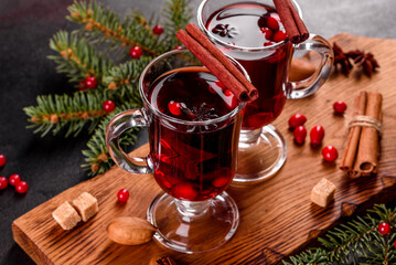 Hot mulled wine for winter and Christmas with various spices