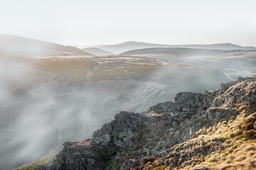 mountain range ,  Mist on hills in morning landscape 