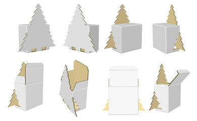 High resolution image white Christmas tree box template isolated on white background, high quality details of cardboard