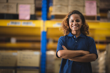 Portrait of African American worker in warehouse, International export business concept - Powered by Adobe
