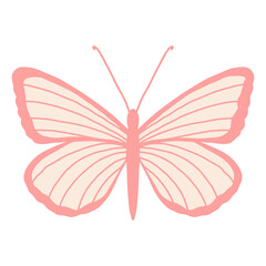 Vector illustration of a butterfly with pink wings and stripes. Delicate insect on a white background. Valentine s day greeting card design template, logo for beauty studio or female barber salon
