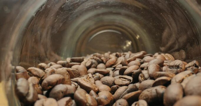 Coffee beans in a jar probe lens wierd perspective macro inside the glass