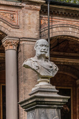 View of Trinkhalle building (pump house, 1839 - 1842) in the Baden-Baden Kurhaus spa complex. 16 Corinthian columns support the 90-meter long, open-plan lobby with 14 murals. Baden-Baden, Germany.