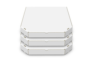 High resolution image white pizza box template isolated on white background, high quality details of cardboard