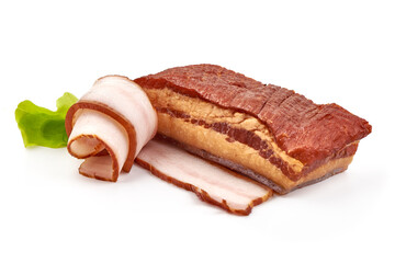 Smoked pork lard, isolated on white background