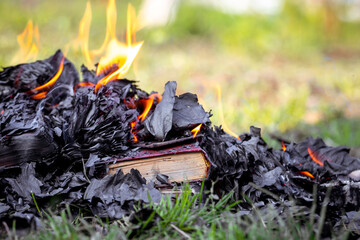 Burning books on the street, destroying old books