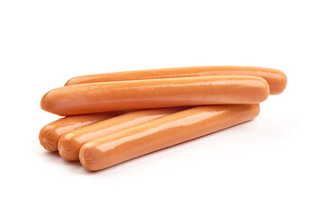Fresh boiled sausages, isolated on white background