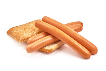 Fresh boiled sausages, isolated on white background