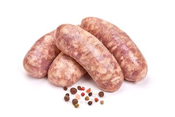 Raw pork Sausages, isolated on white background