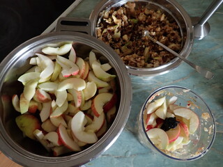 cutting fresh apples in the kitchen