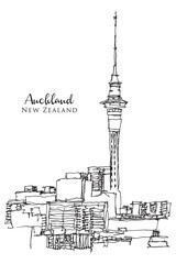 Drawing sketch illustration of Auckland, New Zealand