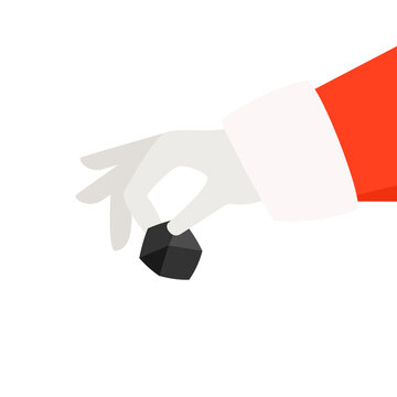 Santa holding lump of coal illustration. Clipart image.