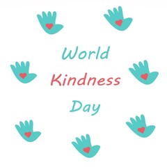 World Kindness Day banner.  13 November. The hand holds the heart - a symbol of kindness.