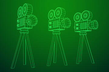 Polygonal camera projector. Movie time. Show film cinema festival concept.