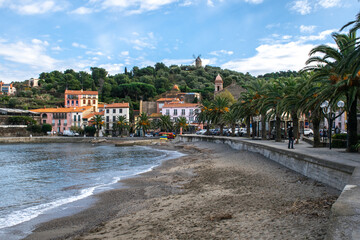 Fototapeta na wymiar Beachfront of Collioure, a seaside town on the Mediterranean coast of southern France