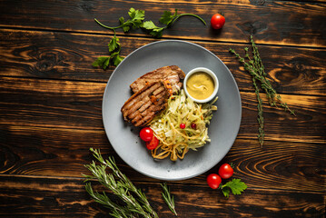 pork steaks with cabbage salad